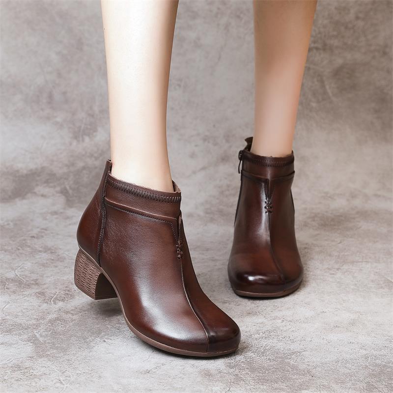 Coachella Ankle Boots Retro Thick Mid Heel Boots
