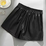 Leather Shorts Suit Shorts Women Autumn and Winter Loose High Waist A- line Elastic Waist Wide-Leg Bootcuts