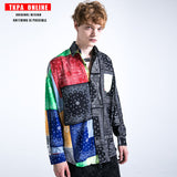 Men Fall Outfits Vintage Cashew Printed Shirt High Street Loose Casual Long Sleeves Stitching