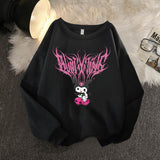 Kuromi Hoodie Fashion Flower Couple round-Neck Sweater Top for Women