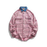 Men Shacket Long Sleeve Autumn Shirt Fall Fashion Color Contrast Stitching Collar Large Pocket Three-Color Shirt