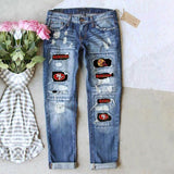 100 Cotton Jeans Women Straight Women's Pants Blue Pocket Patchwork Stitching Loose Mid Waist Jeans