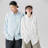 Men Shacket Long Sleeve Autumn Shirt Autumn Solid Color Simple Cityboy Youth Shirt