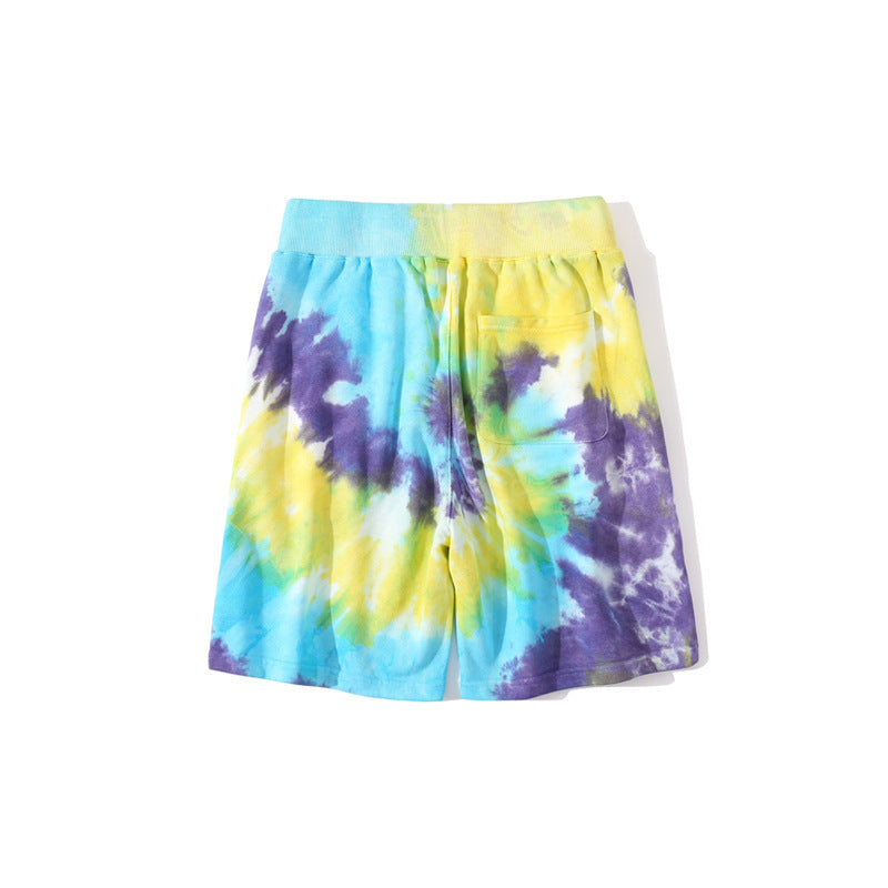 A Bath Ape Shorts Blue Yellow Purple Tie-Dye Shorts Casual Pants Beach Pants