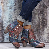 Coachella Ankle Boots Bohemian Casual Retro Stitching High Heel Leather Ankle Boots