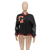 Cheerleader Letterman Jacket Stand Collar Letter Print Loose Baseball Uniform
