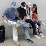 Harajuku Clothing Men's Tshirt Classic Retro Shirts Summer Lapels Loose Short Sleeve Shirt Men and Women Student Casual Top