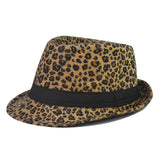 Fedora Hat Leopard Print Woolen Thick Billycock Fedora Hat Fashion British Style Felt Cap