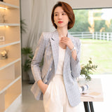 Women Pants Suit Uniform Designs Formal Style Office Lady Bussiness Attire Black Spring and Autumn Professional Blue Plaid Top