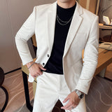 Men Suit Slim-Fit Corduroy Two-Piece Set with Two Buttons