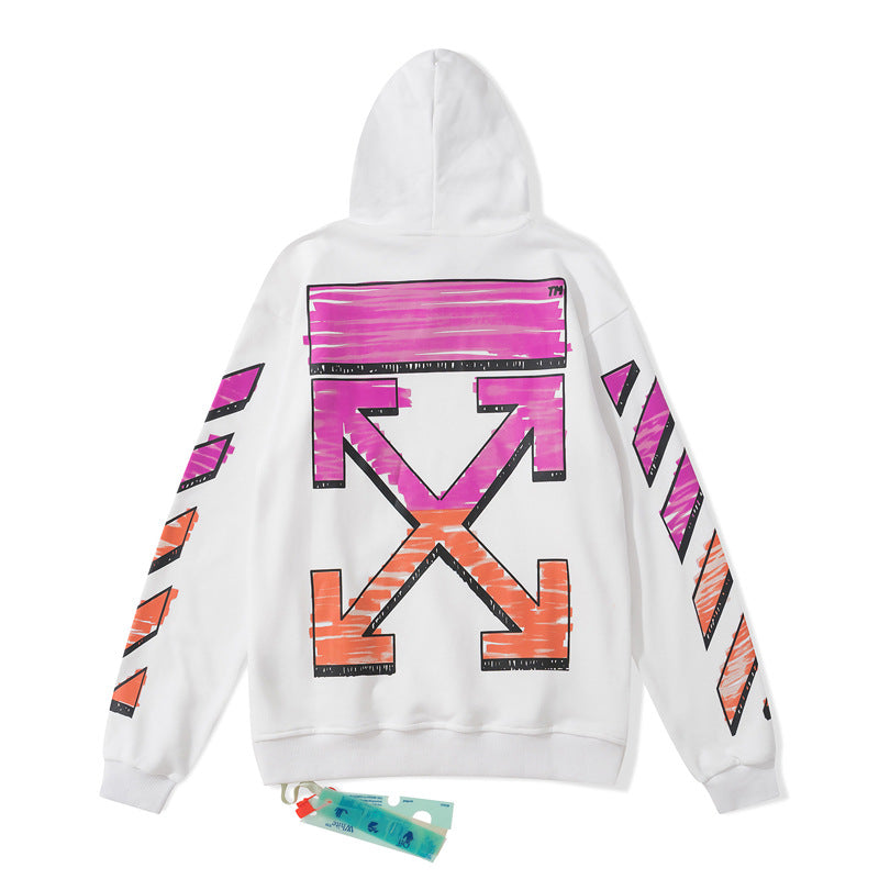 Autumn And Winter Coral Gradient Arrow Pattern Hooded Sweater For Men And Women