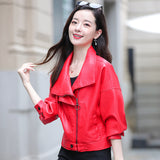 Hot Pink Motorcycle Jacket Short Biker's Leather Jacket Fall/Winter PU Leather Shirt
