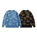 Men Fall Outfits Bear Printed Sweater Loose Couple Knitted Top
