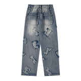 Men Fall Outfits Hip Hop High Street Distressed Letters Washed Denim Trousers