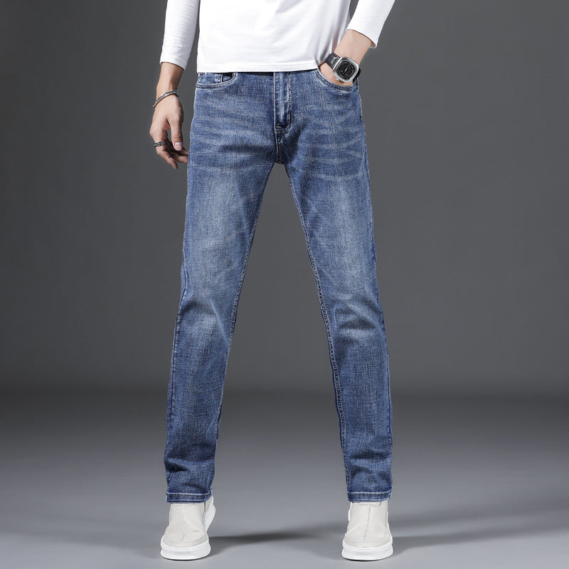Man Spring Summer Jeans Spring Slim-Fitting Elastic Straight Jeans Men's plus Size Retro Sports Trousers Men Jeans