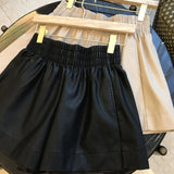 Leather Shorts French High Waist Bud PU Leather Shorts A- line Wide Leg Cropped Pants