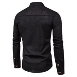 Men's Spring Shirts Casual Collar Tops Shirt Spring and Autumn Cotton Linen Long Sleeve Blouse Men's Solid Color Stand Collar Shirt Fashion