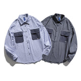 Men Shacket Long Sleeve Autumn Shirt Autumn Shirt Lapel Color Contrast Patchwork Pocket Three-Color Loose Plaid Shirt