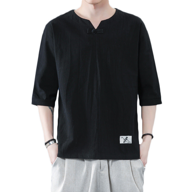 Men's T-shirt Casual plus Size Top Summer Men's Short-Sleeved Cotton and Linen T-shirt Large Size Casual Short-Sleeved