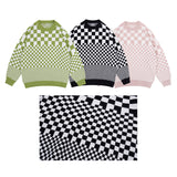 Men Fall Outfits Winter Vintage Diamond Plaid Loose Round Neck Sweater Knitwear