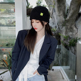 Toque Black Knitted Woolen Cap Women's Autumn and Winter Japanese Style Thermal Beanie Hat