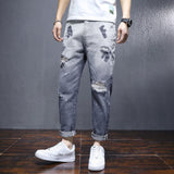 Men Distressed Jeans Man Ripped Jean Destructed Denim Pants Cropped Pants Men Spring Summer New Personalized Gradient Jeans Men