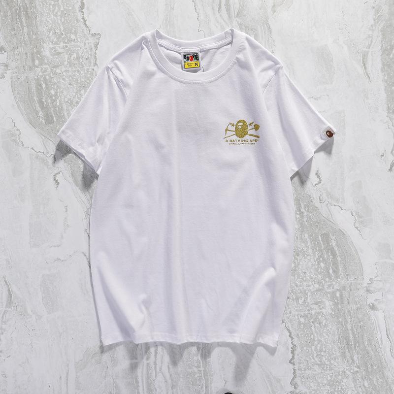 A Ape Print T Shirt Cartoon Anime Short Sleeve White Loose Round Neck Summer T-shirt