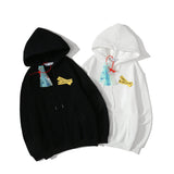 Autumn And Winter Cartoon Robot Pattern Velvet Padded Hooded Sweatshirt Men And Women Same Style