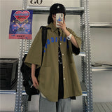 Harajuku Clothing Men's Casual Shirts One Shirt Trendy Summer Ins Harajuku Style American Letter Print Workwear Short Sleeve Shirt Cardigans for Men and Women Top Fashion