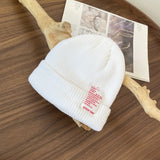 Mens Beanies Knitted Hat Candy Color Woolen Cap Autumn and Winter Patch Letters Skullcap
