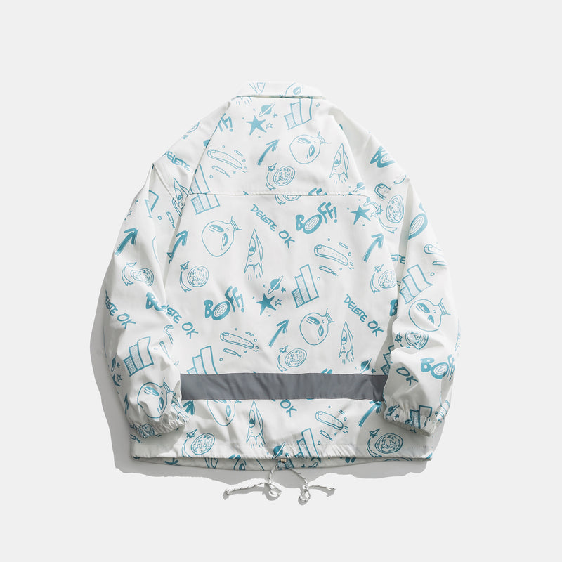 Men's Spring plus Size Retro Sports Jacket Cartoon Printed Coat Youth Versatile Top Trendy Men Coat