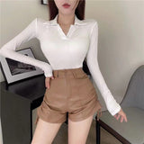 Leather Shorts High Waist Leather Shorts Side Drawstring Hot Pants Sexy Autumn and Winter Women PU Leather Pants