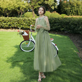 Green Fairycore Dress Bridesmaid Dress Long off-Shoulder Bridesmaid Group Evening Dress Graduation Host Party Dress Female