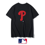 MLB T Shirt Men's and Women's Embroidered NY Rear Big P Letter Crew Neck Short Sleeve T-shirt