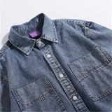 Men Shacket Long Sleeve Autumn Shirt Autumn Denim Shirt Campus IFashion Washed Distressed Vintage Shirt