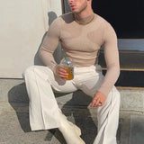 Rave Outfits Men Long Sleeve Shirt Bottoming Shirt Men's Fashion Stretch Sweater