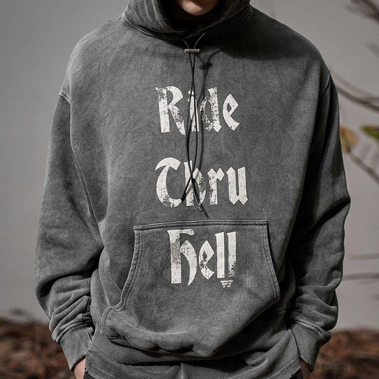 Represent Letter Print Hoodie Represent Hoodie Washed Distressed Casual Terry Hooded Loose Pullover Sweatershirt Men