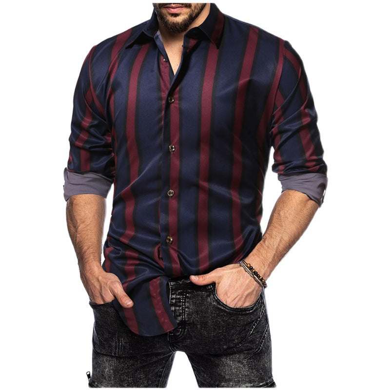 Men's Slim Fit Striped Long Sleeve Shirt plus Size Fashion Trend Casual Shirt Men Shirt