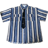 Harajuku Clothing Men's Casual Shirts Summer Retro Striped Printed Short Sleeve Shirt Male and Female Overalls Shirt