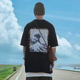 Men T Shirt Summer Casual Tops Wave Printed Short Sleeve T-shirt Men's round Neck Half Sleeve Street Fashion Loose Half Sleeve