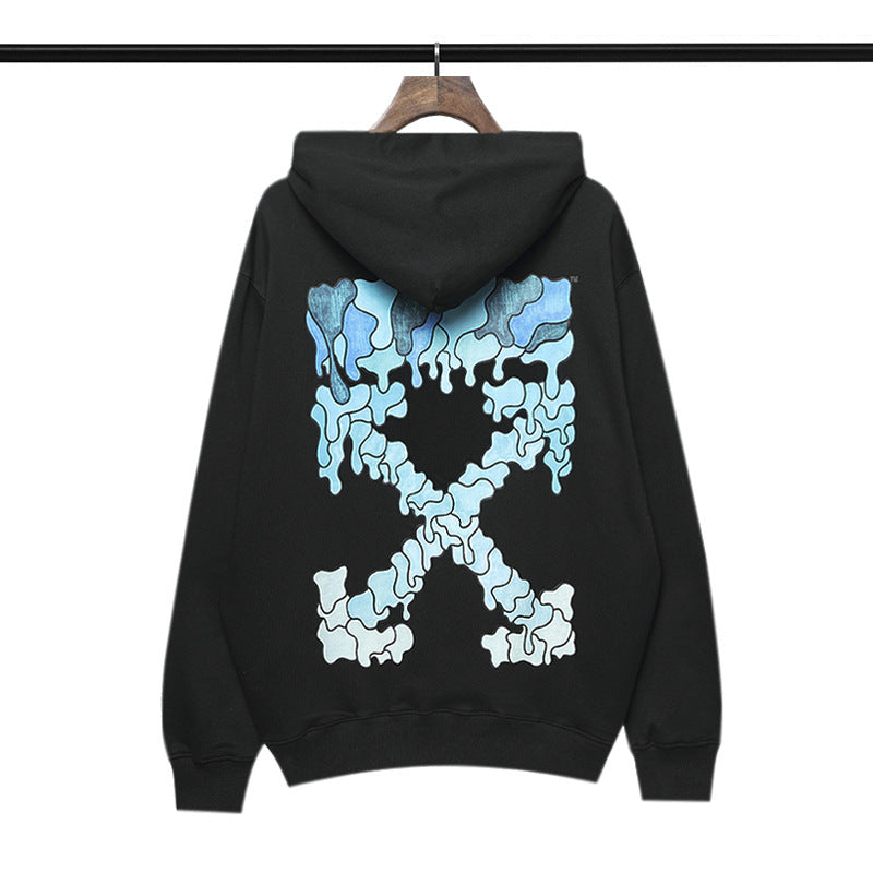 Autumn And Winter Off Blue Melting Arrow Pattern Hooded Sweater For Men And Women