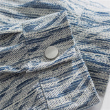 Men Shacket Long Sleeve Autumn Shirt Autumn Irregular Striped Casual Shirt