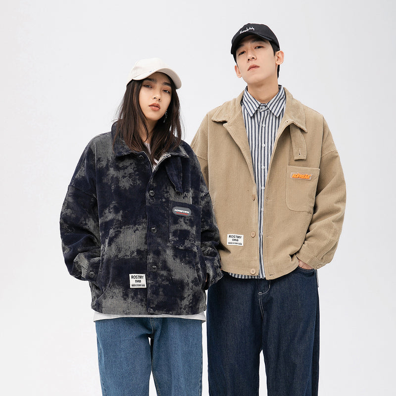 Spring plus Size Retro Sports Corduroy Top Fashionable Tie-Dyed Versatile Loose Jacket Coat Male Student Men Jacket