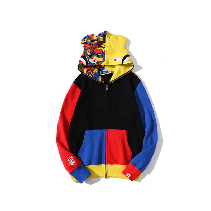 A Ape Print Jacket Shark Head Violent Bear Red and Blue and Yellow Multicolor Hoodie Men's and Women's Zipper Jacket