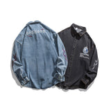 Men Shacket Long Sleeve Autumn Shirt Autumn Solid Color Retro Washed Denim Shirt