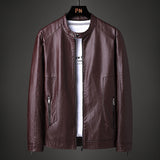 80's Leather Jacket Fall Winter Men Stand Collar Leather Jacket Coat Motorcycle Clothing Leather Coat for Men