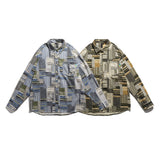 Men Shacket Long Sleeve Autumn Shirt Autumn Vertical Stripes Stitching Pattern Casual Shirt