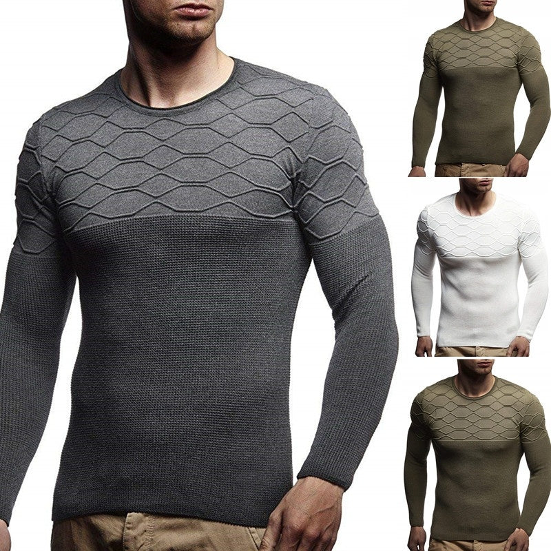 Men's Autumn and Winter Men's Fashion round Neck Sweater Casual Diamond Pattern Road Pullover Men Pullover Sweaters