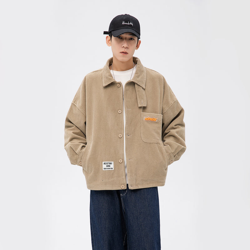 Spring plus Size Retro Sports Corduroy Top Fashionable Tie-Dyed Versatile Loose Jacket Coat Male Student Men Jacket