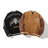Mens Fall Outfits Retro Biker's Flight Jacket PU Leather Harajuku Embroidered Hip Hop Baseball Uniform Jacket